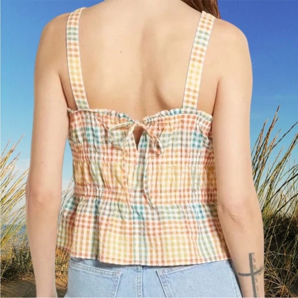 Madewell Seersucker Sophia Peplum Tank in Rainbow Gingham Check. Size L - Picture 5 of 16